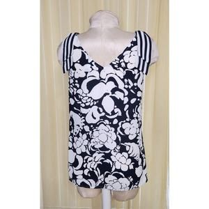 Cabi Womens Shoulder Tie Sleeveless Tank S Navy Blue‎ White Floral